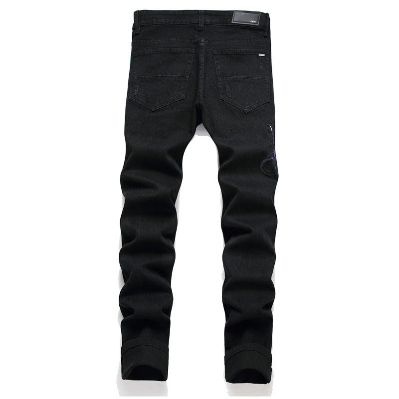 Black Ripped Embroidered Cobra Stretch Skinny Men's