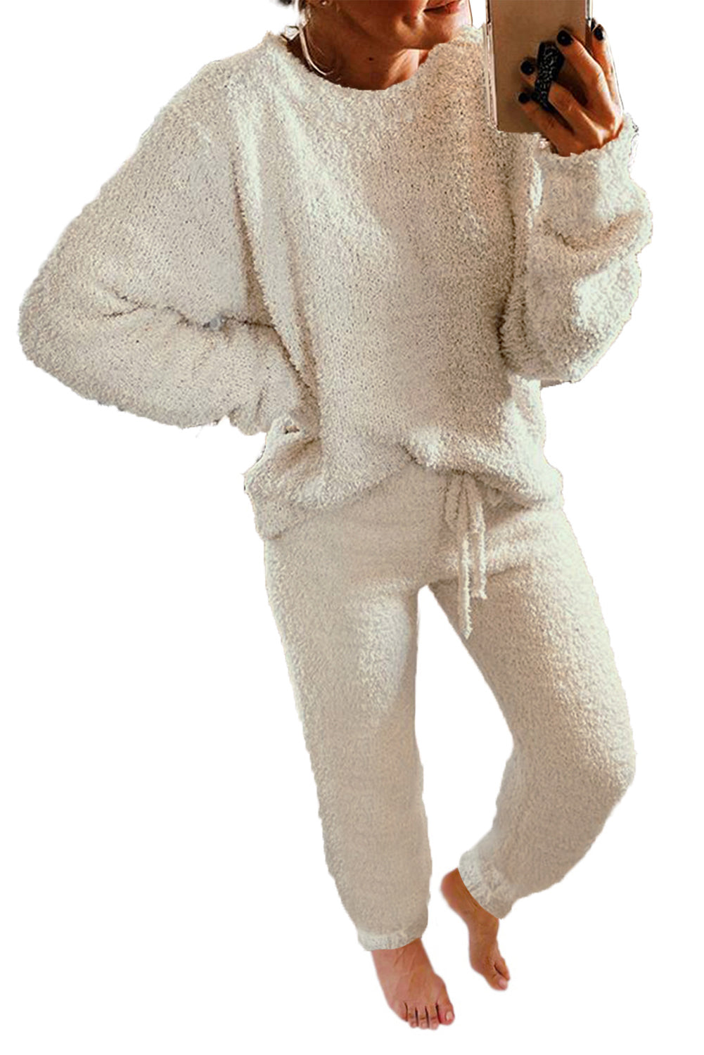 White Fluffy Loungewear Set