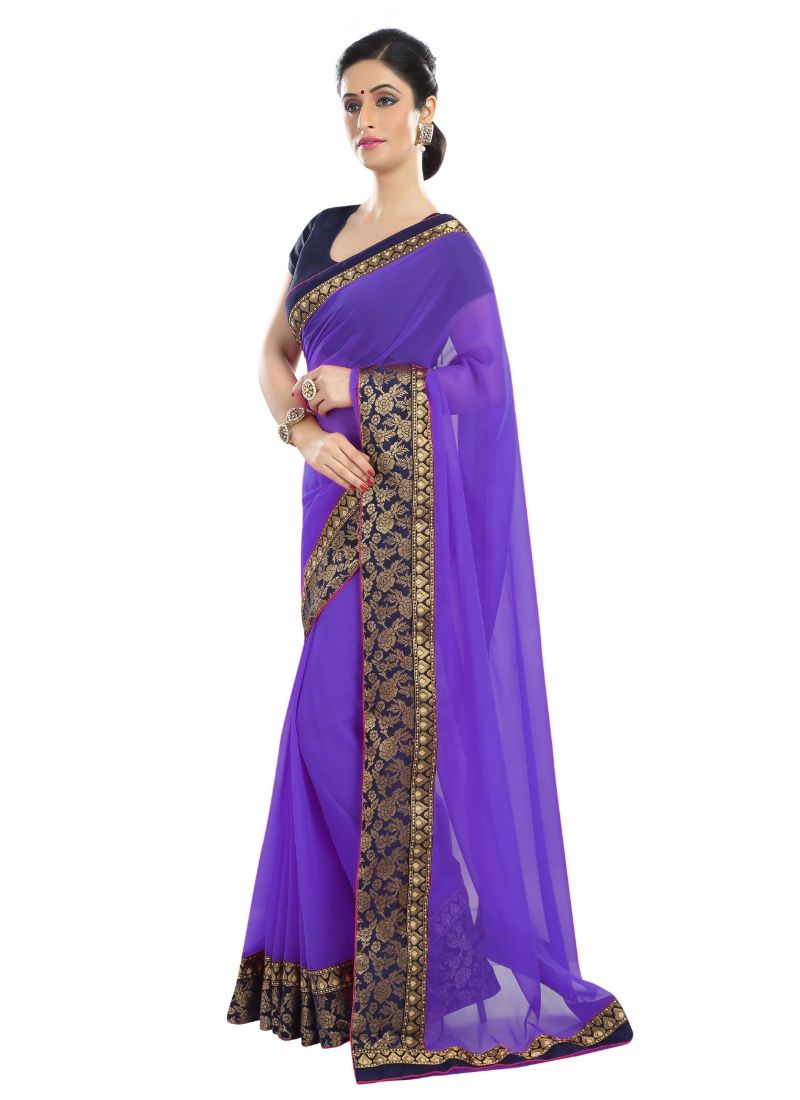 Generic Women's Chiffon Saree (Purple, 5-6 Mtrs)