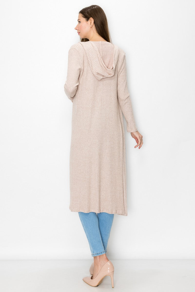 Long Sleeve Hooded Light Cardigan - Beige