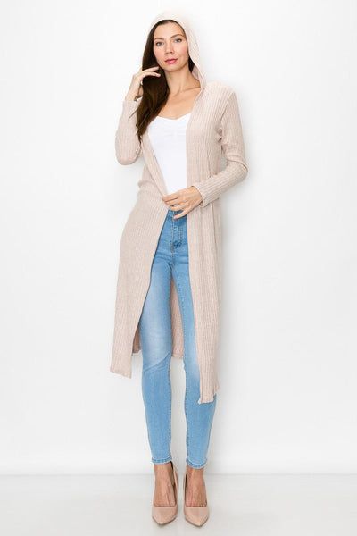 Long Sleeve Hooded Light Cardigan - Beige