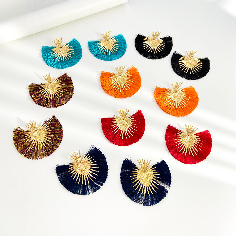 Simplified Fan-shaped Exaggerated Tassel Geometric Ear Nail Earrings