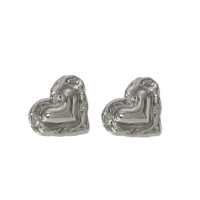 Love Heart-shaped Stainless Steel 18K Gold Does Not Fade Ear Stud And Ring