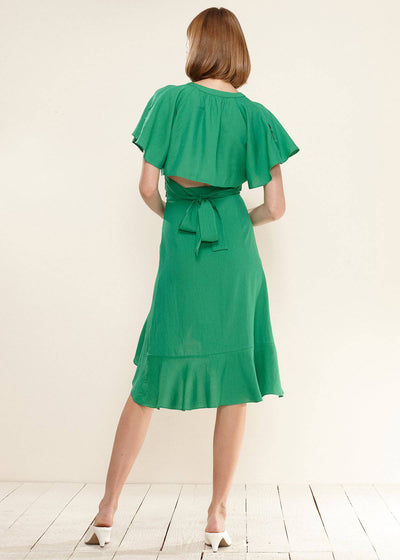 Women's Asymmetrical Hem Button Front Skirt in Kelly Green