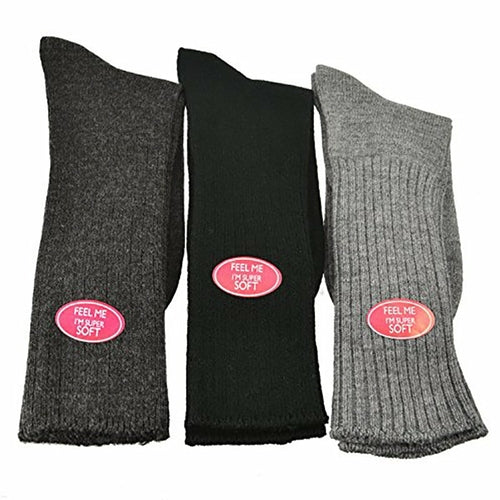 Solid Color Ribbed Crew Turn cuff Soft Acrylic Socks 3 Pair Pack Socks