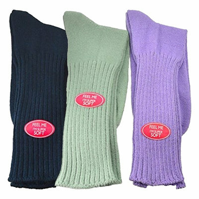 Solid Color Ribbed Crew Turn cuff Soft Acrylic Socks 3 Pair Pack Socks