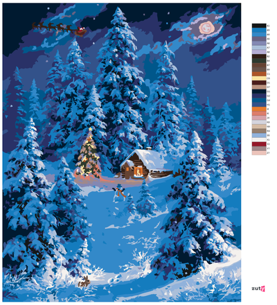 Paint by Numbers - TALL TREES, A SNOWMAN AND A HUT IN WINTER (ABRAHAM