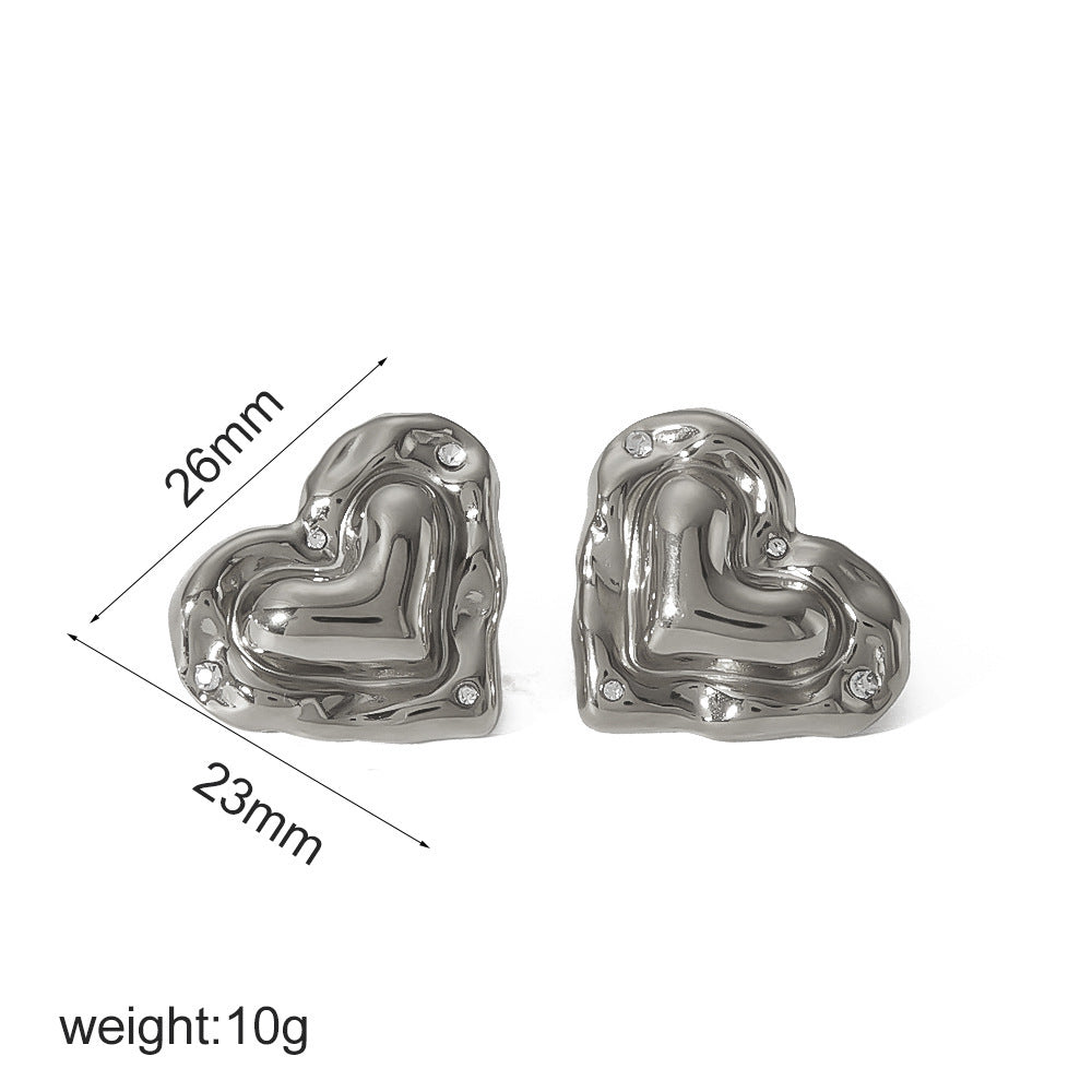 Love Heart-shaped Stainless Steel 18K Gold Does Not Fade Ear Stud And Ring