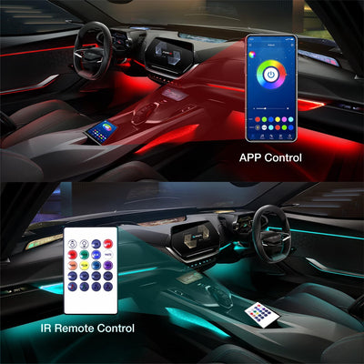 Interior Car Lights, App Control Smart Car LED Lights with DIY Mode and Music Mode, Waterproof LED Interior Lights with 2 Lines Design, RGB under Dash Car LED Lights with Car Charger, DC 12V