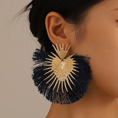 Simplified Fan-shaped Exaggerated Tassel Geometric Ear Nail Earrings