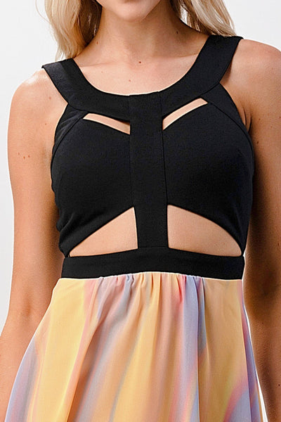 Cutout Detail Color Block High Low Dress