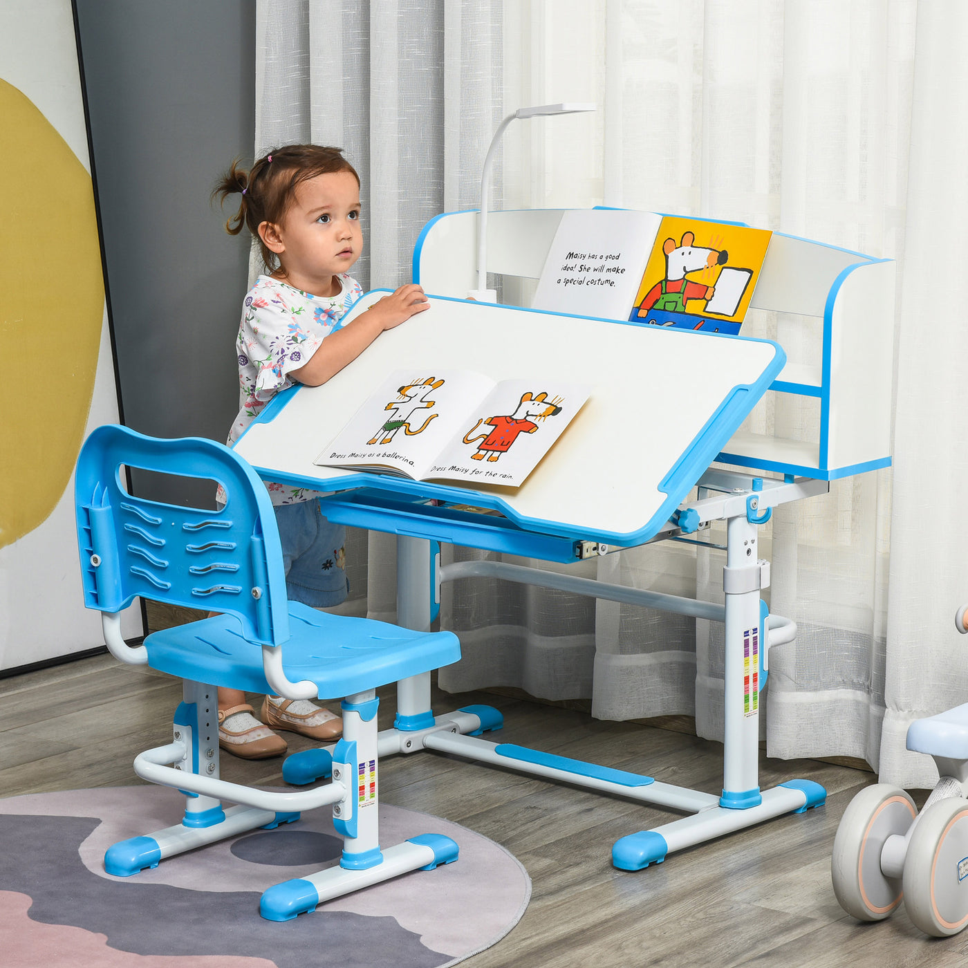 Qaba Kids Desk and Chair Set Height Adjustable Student Writing Desk