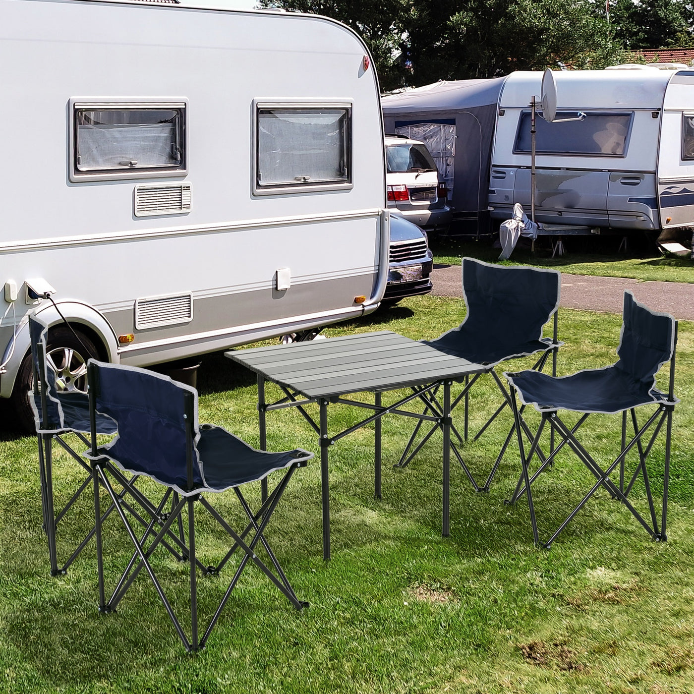 Outsunny Folding Picnic Table with 4 Stools and Carry Bag, Portable