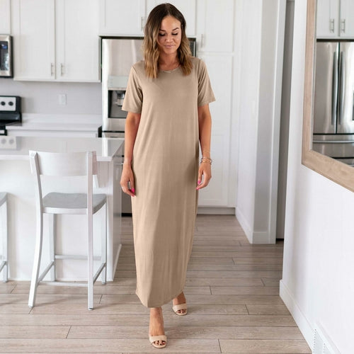 Real Modal Short Sleeve Round Neck Maxi Dress