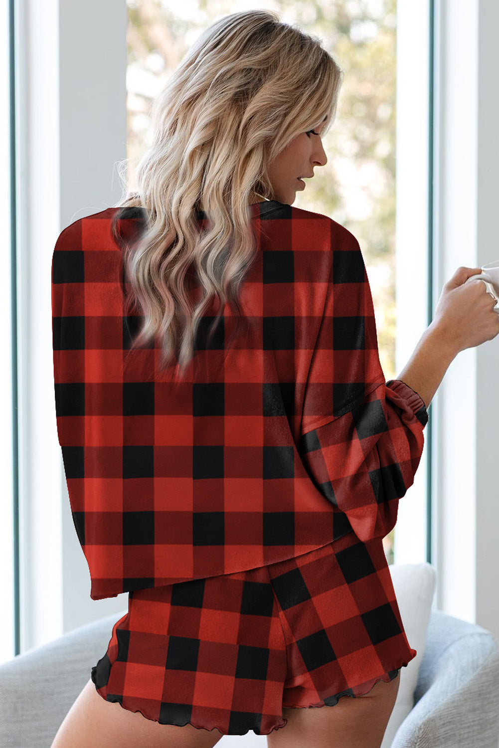 Red Plaid Knit Lounge Set