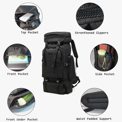 80L Travel Hiking Backpack Large Capacity Water Resistance Hiking Bag for Men (Black)