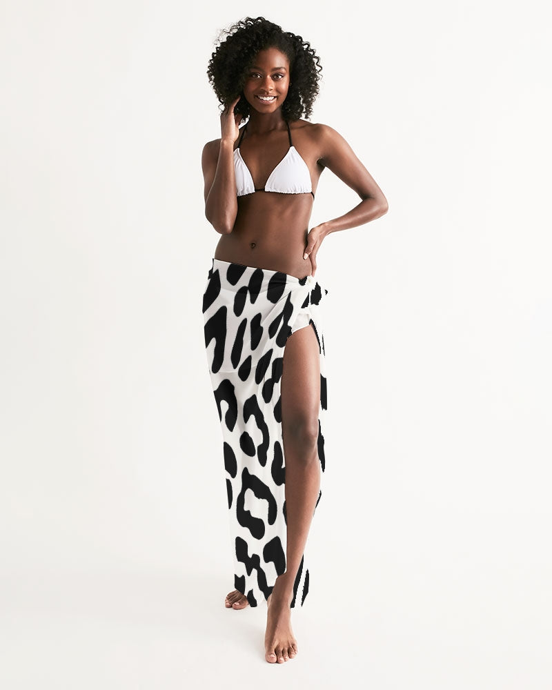 Swim Cover Up Wrap - Black/white Leopard Print Swimwear