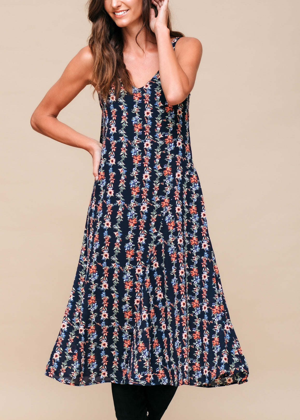 Floral V-Neck Sleeveless Maxi Dress