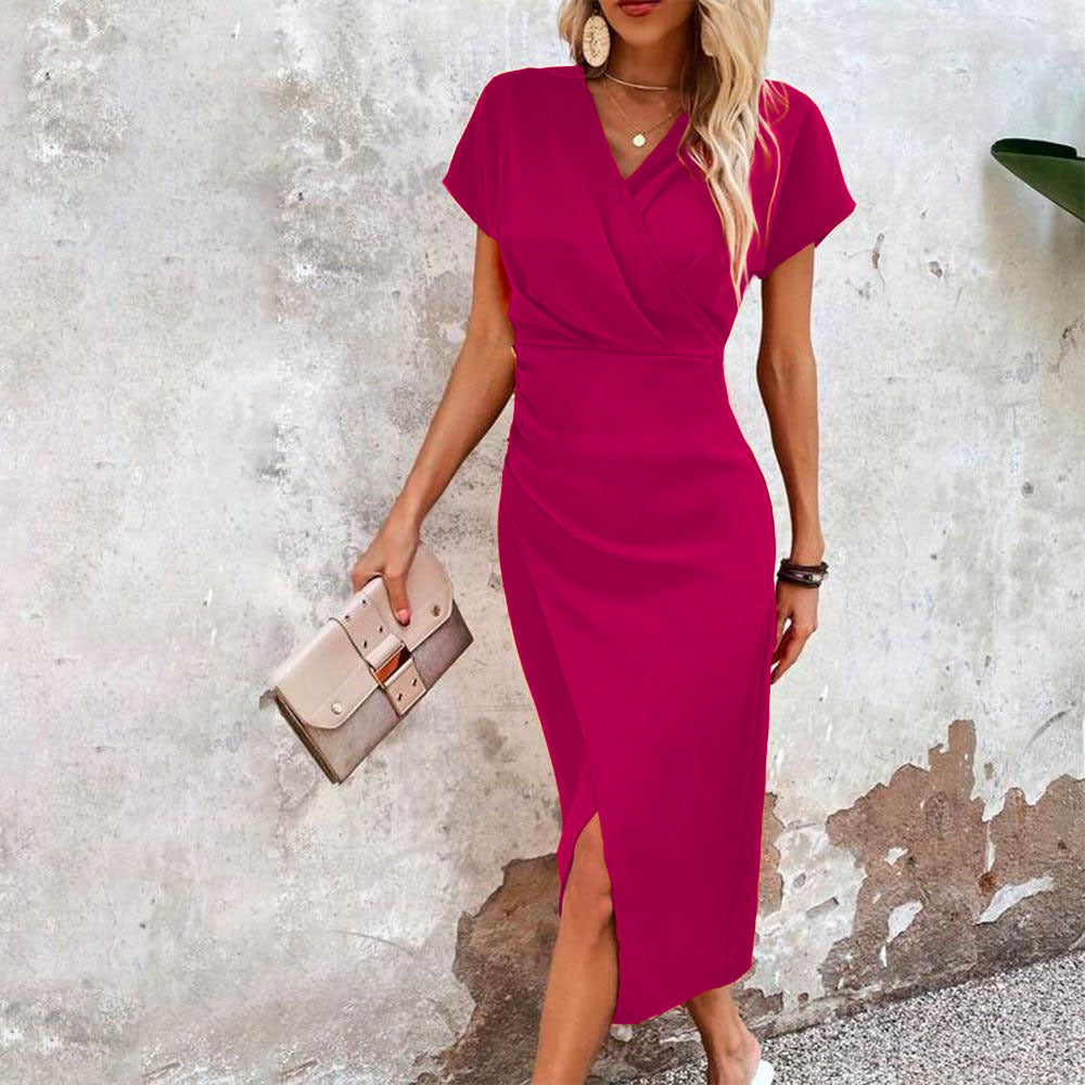 Women's Clothing Casual Waist Tight V-neck Fresh Air Sleeve Dress