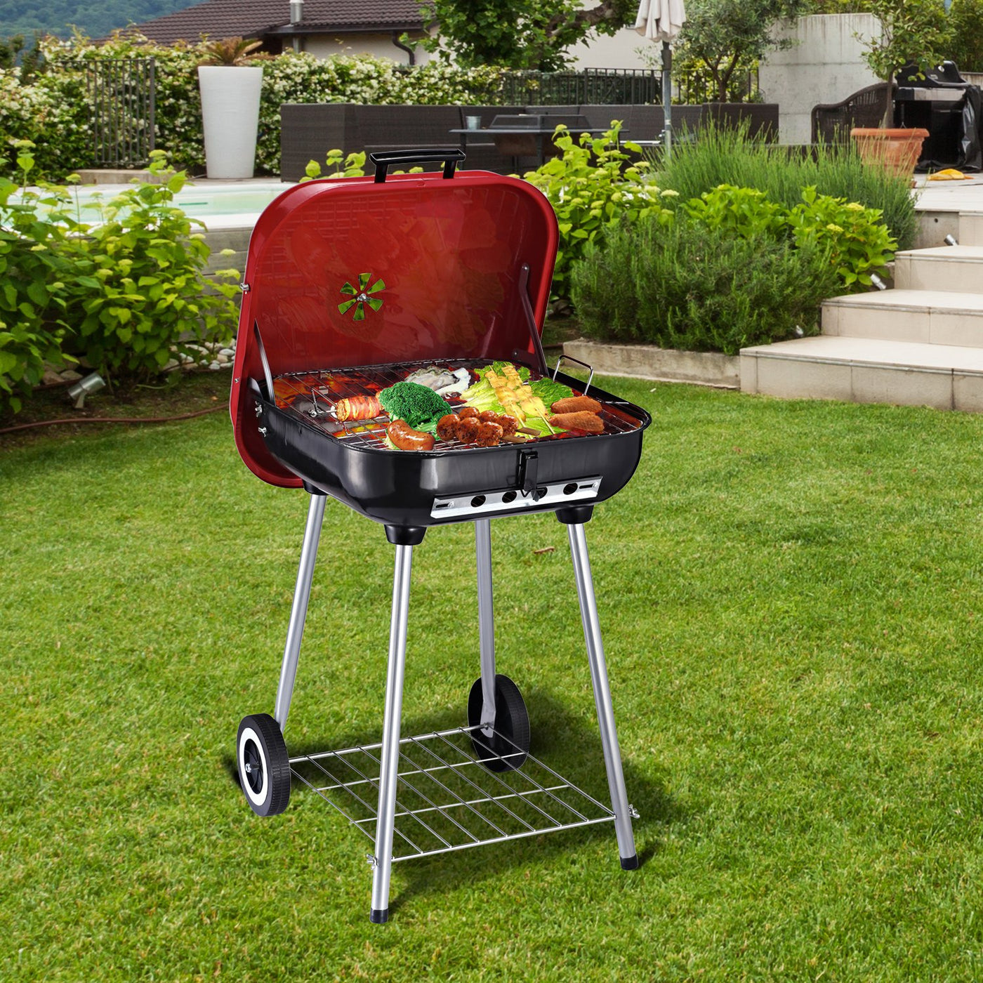 Outsunny 22" Barbecue Grill Charcoal Kettle Portable Outdoor BBQ