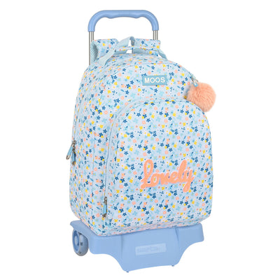 School Rucksack with Wheels Moos Lovely Blue 32 x 42 x 15 cm