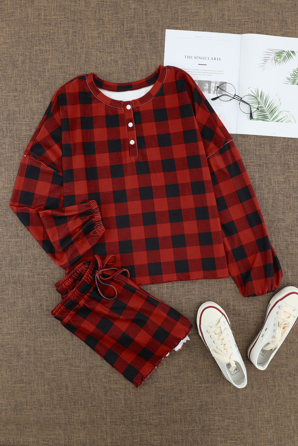 Red Plaid Knit Lounge Set