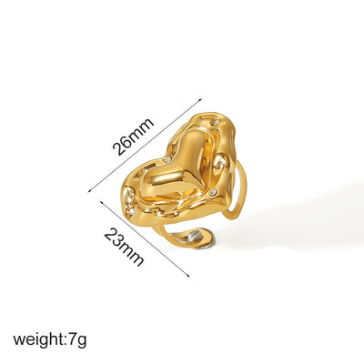 Love Heart-shaped Stainless Steel 18K Gold Does Not Fade Ear Stud And Ring