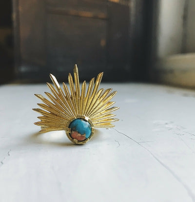 Sun Goddess Ring with Copper Oyster Turquoise