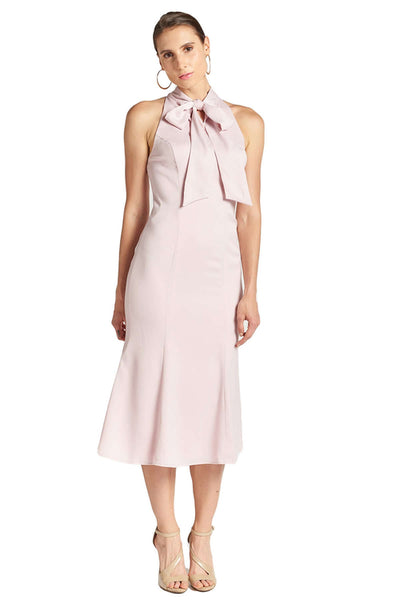 Eloise Dress - Stretch satin midi mermaid dress with neck tie