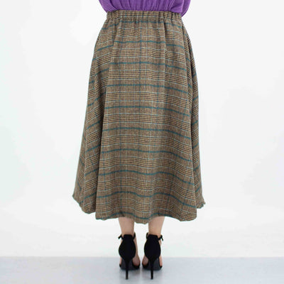 Plaid Flare Midi Skirt with Side Pockets - Blue