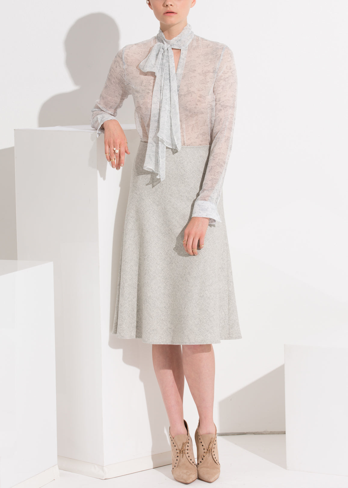 High Waisted Wool Knit Midi Skirt In Heather Grey