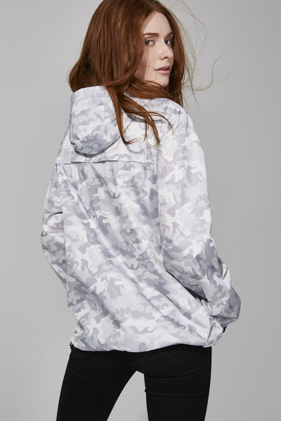 White Camo Full Zip packable rain jacket and windbreaker