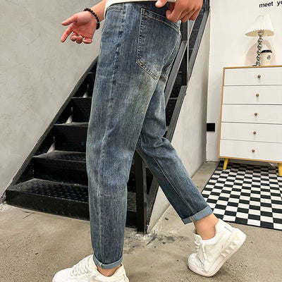 Men's Jeans Retro Blue Trendy Slim Fit Skinny