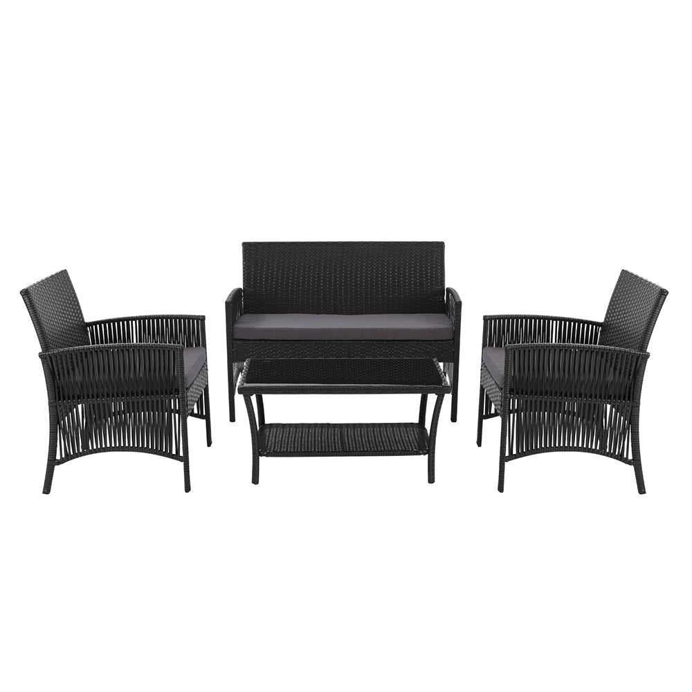 Gardeon Outdoor Furniture Set Wicker Cushion 4pc Black