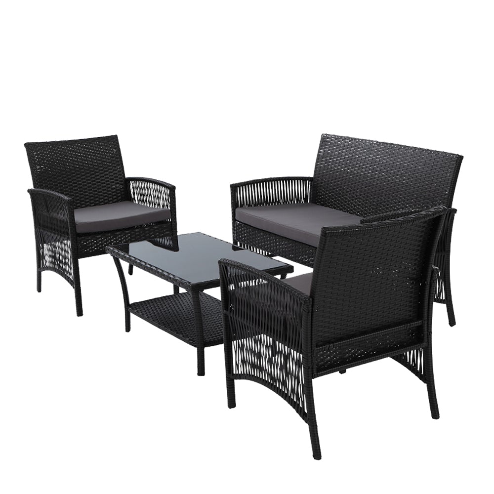 Gardeon Outdoor Furniture Set Wicker Cushion 4pc Black