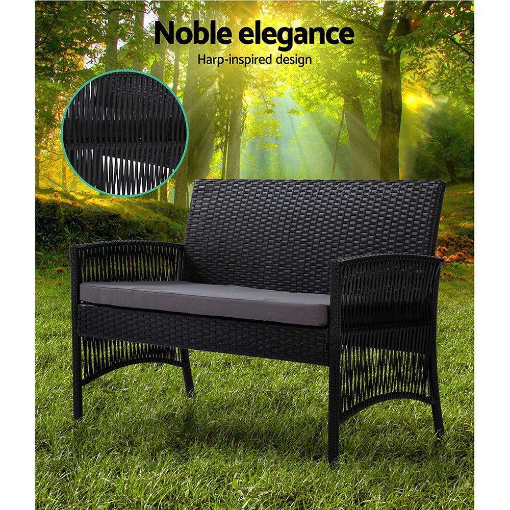 Gardeon Outdoor Furniture Set Wicker Cushion 4pc Black