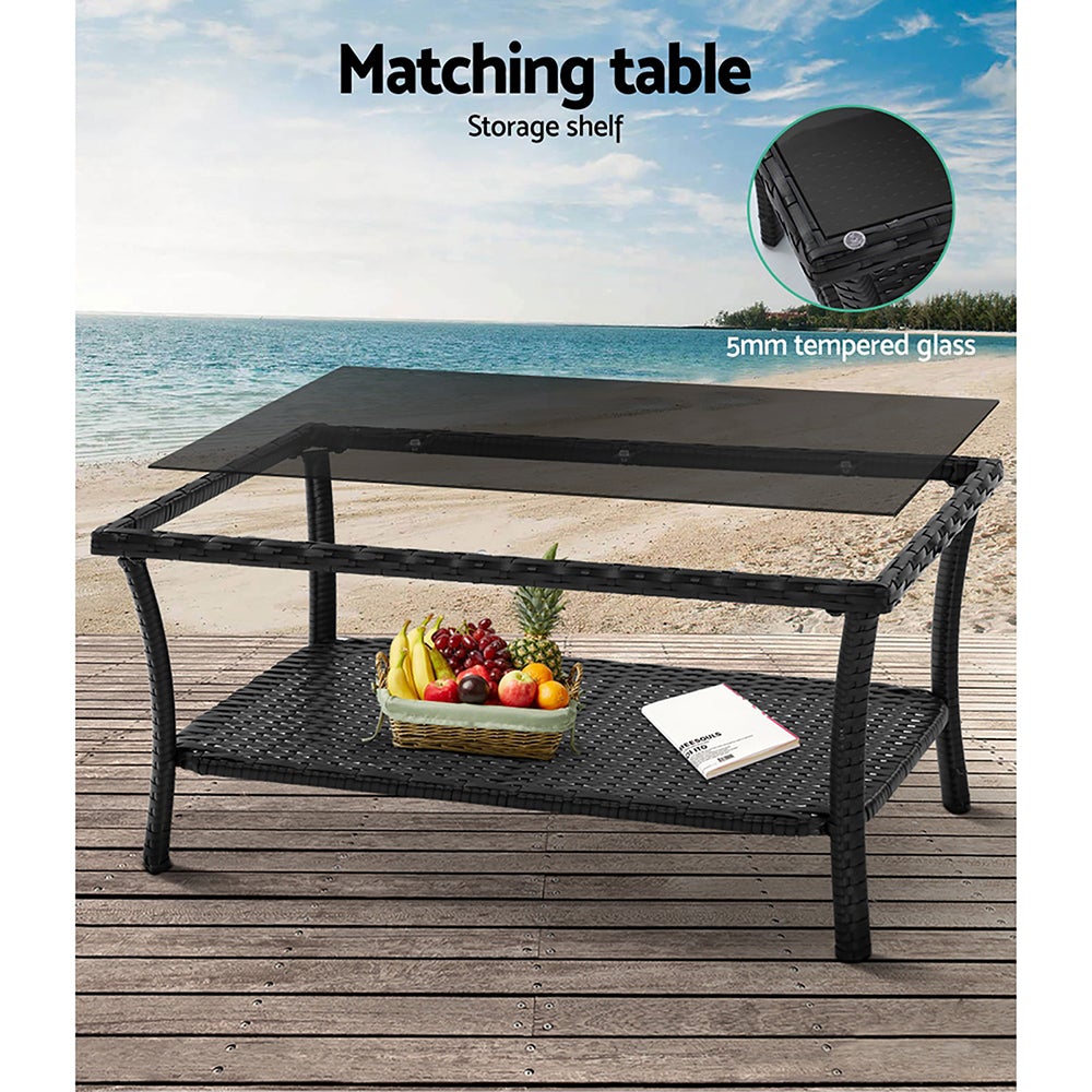 Gardeon Outdoor Furniture Set Wicker Cushion 4pc Black