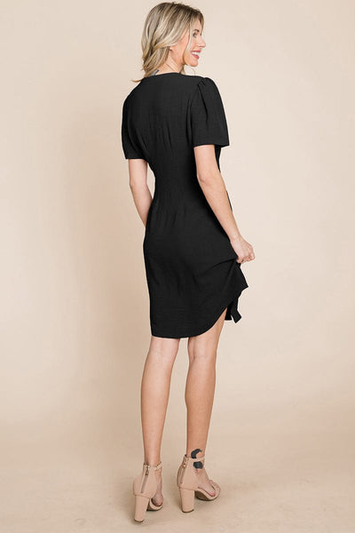 Button Down Solid Pleated Shirt Dress