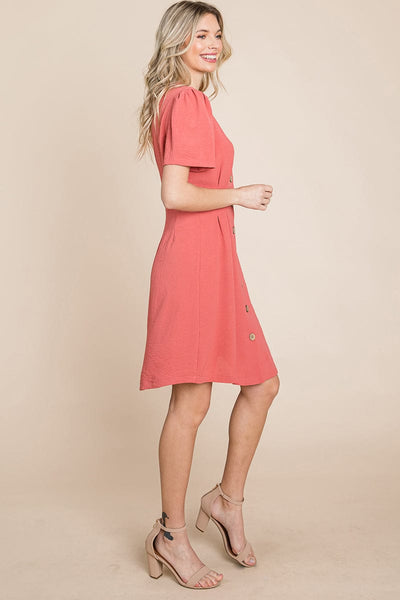 Button Down Solid Pleated Shirt Dress