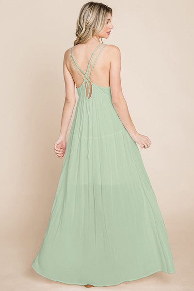 Beach Maxi Bridesmaid Dress with Criss Cross Back