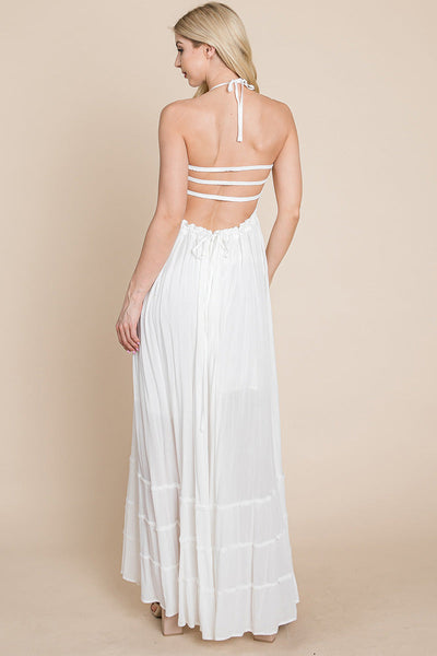 Smocked Flowy Boho Pleated Backless Maxi Dress