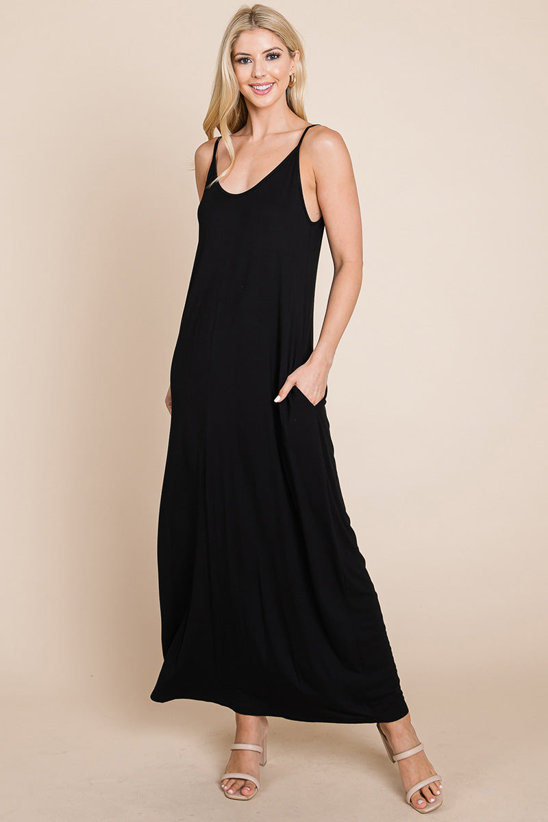 Light Cami Strap Pocketed Jersey Maxi Dress