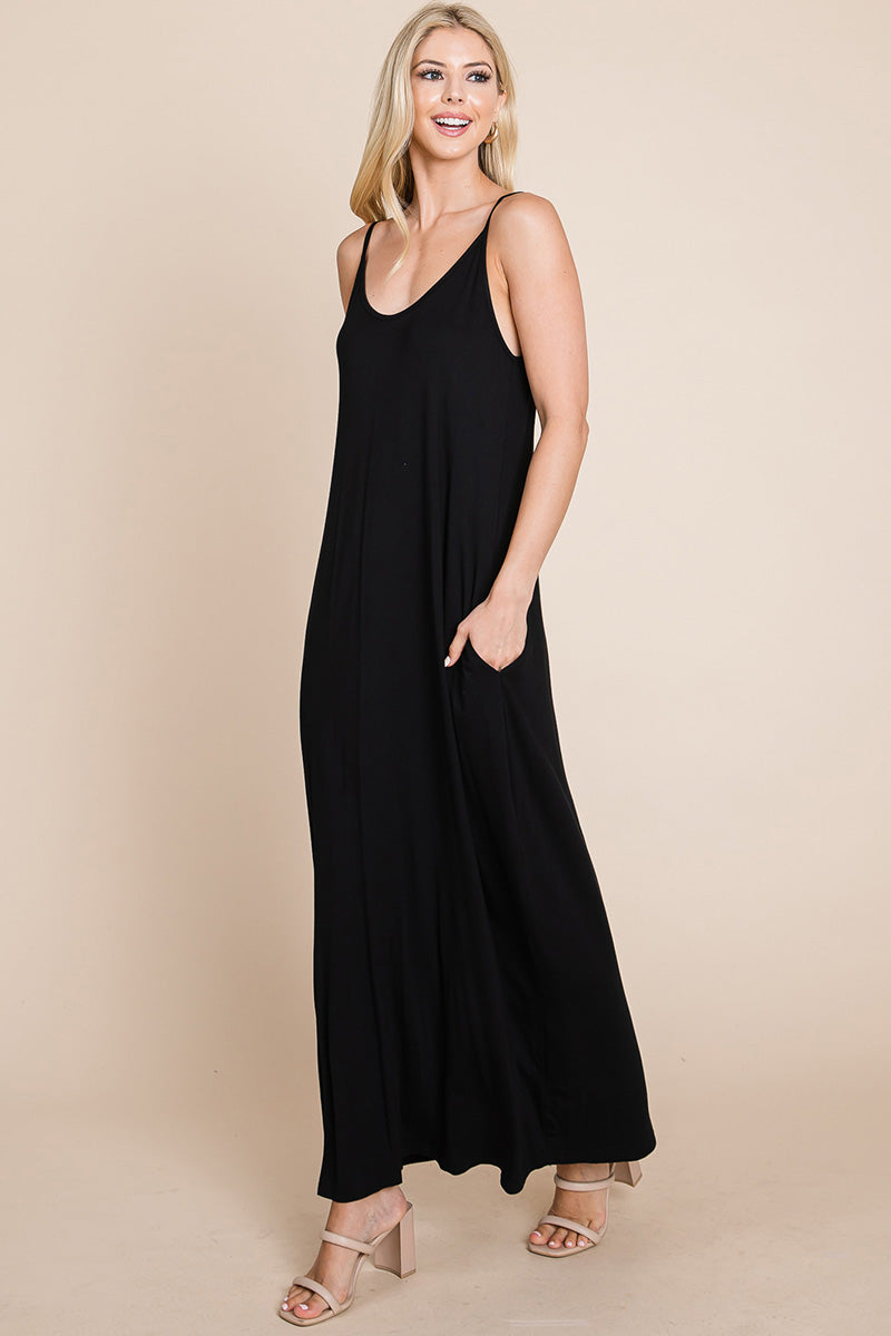 Light Cami Strap Pocketed Jersey Maxi Dress