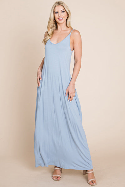 Light Cami Strap Pocketed Jersey Maxi Dress