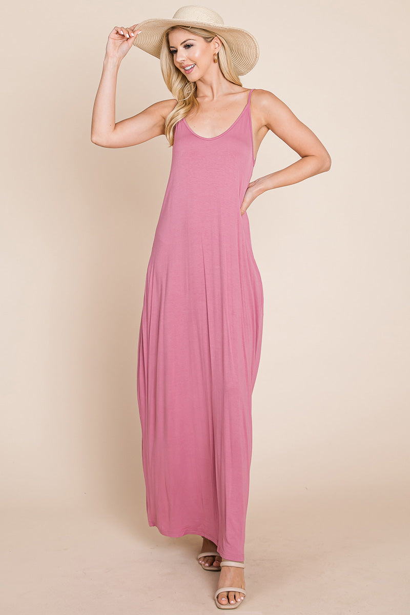 Light Cami Strap Pocketed Jersey Maxi Dress