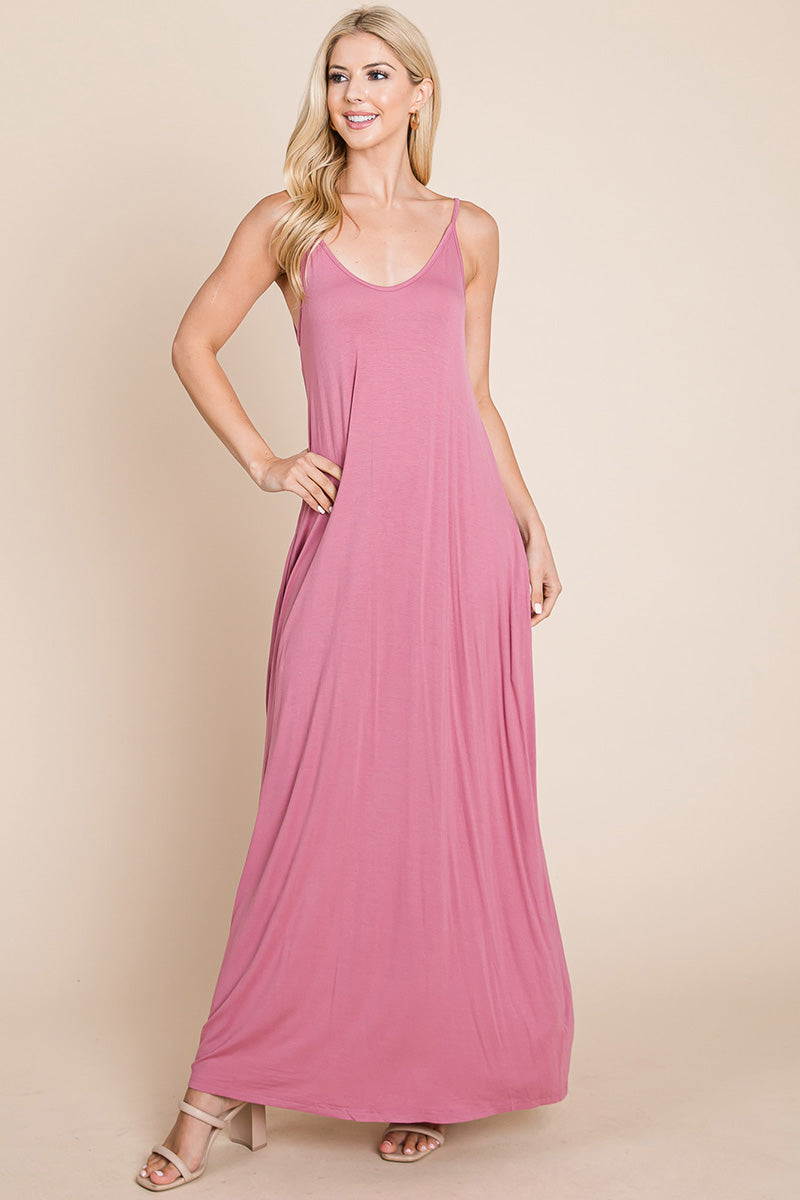 Light Cami Strap Pocketed Jersey Maxi Dress