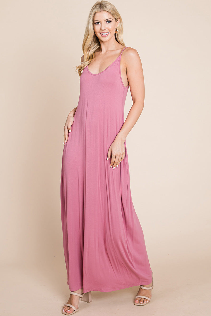 Light Cami Strap Pocketed Jersey Maxi Dress