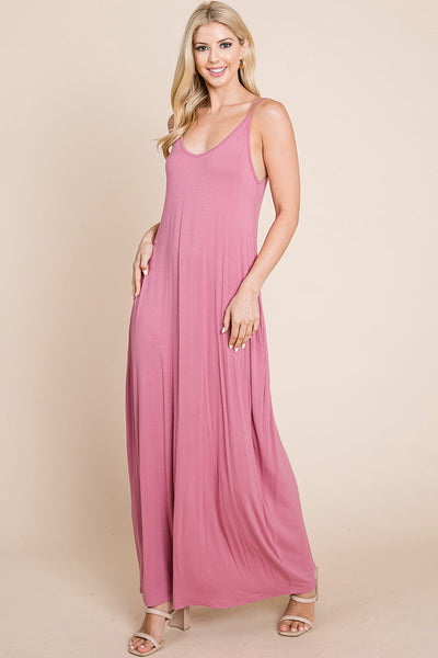 Light Cami Strap Pocketed Jersey Maxi Dress