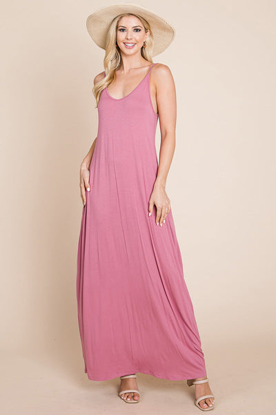 Light Cami Strap Pocketed Jersey Maxi Dress