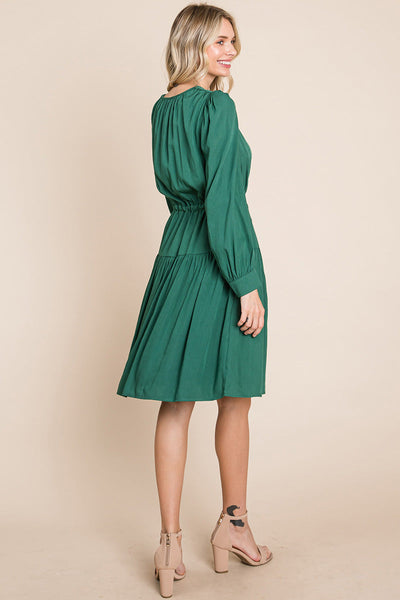 Long Sleeve Tiered Waist String Ruched Dress